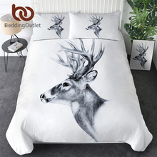 BeddingOutlet Elk Nordic Bedding Set Queen Moose Duvet Cover Animal Reindeer Bedspread White Bed Set Sketch Art Double Bedding 2024 - buy cheap