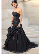 Vestidos de casamento gótico preto 2019 costume trem varredura a linha plissados applique tule strapless vestidos de noiva 2024 - compre barato