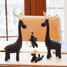 Europe Resin A family of four swing deer table home decoration crafts  Animals figurine halloween cabochon New house gifts 2024 - buy cheap