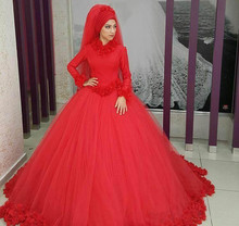2020 Muslim Red Wedding Dress Long Sleeves Formal Holiday Wear wedding Gown Custom Made Plus Size bridal dress Vestido De Novia 2024 - buy cheap