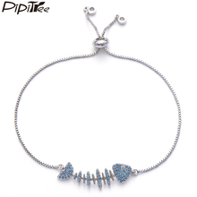 Pipitree-pulsera de cadena ajustable para mujer, brazalete único de circonia cúbica azul, hueso de pescado, a la moda, regalo de joyería 2024 - compra barato