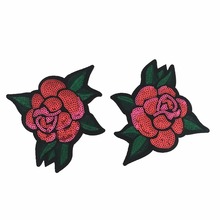 New Arrival 2 set Red Rose Floral Sequined Patches for Clothes DIY Decoration Sequins Patch Vintage Flower Embroidery Applique 2024 - buy cheap