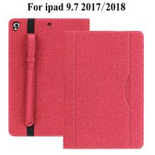 Suporte frontal de couro pu para ipad, 9.7 polegadas 2017 2018 capa para ipad pro 9,7 ipad air 1 2 9.7 polegadas capa de tablet + película + caneta 2024 - compre barato