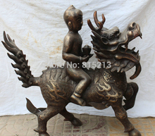 Estatua China Fengshui de bronce para niño, muñeco de dragón Kylin, bestia Yuanbao Cai, bi0011696, 24 pulgadas 2024 - compra barato