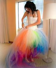 Vestido de noiva, liquidação, novo vestido de casamento colorido, arco-íris, sexy, colorido, halter, curto, frente, longo, traseira, vestidos de noiva 2024 - compre barato