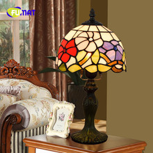 FUMAT European Tiffany Stained Glass Morning Glory Creative Restaurant Bedroom Bedside Table Lamp 8 Inch 20CM Festive Light 2024 - buy cheap