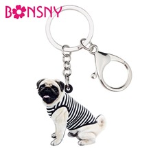 Bonsny Acrylic Vest French Bulldog Pug Dog Key Chain Keychain Ring Cute Animal Jewelry For Women Girls Teen Bag Car Purse Charms 2024 - buy cheap