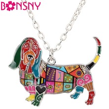 Bonsny esmalte liga basset cão colar pingente corrente collier dos desenhos animados animal jóias para as meninas amantes do animal de estimação navio da gota 2024 - compre barato