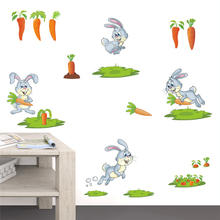 Pegatinas de vinilo para decoración de pared de habitación de niños, calcomanías de conejo y zanahoria, bricolaje, decoración del hogar 2024 - compra barato