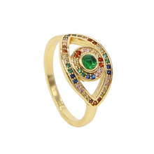 Bohemia style gold rose gold rainbow colourful red cz paved turkish evil eye gorgeous charming finger ring for women jewelry 2024 - buy cheap