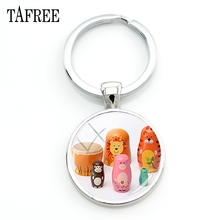 TAFREE Animals Russian Dolls Key Chain Cute Fashion Keychains glass cabochon for Bag Car Key round handmade Jewelry TW06 2024 - buy cheap