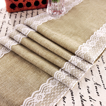 Rustic Natural Burlap Linen Hessian Table Runner Double Lace Side Table Cover Room Hotel Wedding Festival Party Table Decoration 2024 - buy cheap