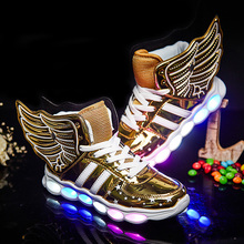 Черная детская обувь; светящаяся обувь с подсветкой для мальчиков и девочек; спортивная обувь с usb-зарядкой; повседневная обувь с подсветкой; Детские светящиеся кроссовки с крыльями 2024 - купить недорого