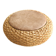 Modern Knitted Round Pouf Ottoman Stool W/PU Leather Seat Pad Floor Yoga Meditation Cushion Straw Rusitc Tatami Pouf Furniture 2024 - buy cheap