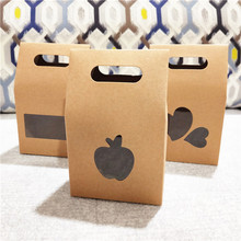 10Pcs/Lot Handmade Packaging Gift Bag Wuth Handle Hole Apple Heart Shape Hollow Brown Kraft Paper Box Party Display Gift Bags 2024 - buy cheap