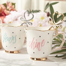Ceramic Coffee Cup With A Spoon Hand Painted Gold Letter Tea Pot Set for Afternoon Tea Creative Wedding Gift Free Shipping 2024 - buy cheap