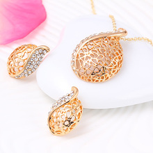 Gold Color Necklace Earrings Set Women Zircon Rhinestone Crystal Hollow Waterdrop Pendant Choker Bridal Wedding Jewelry Sets 2024 - buy cheap
