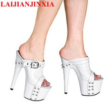LAIJIANJINXIA-zapatos de plataforma para mujer, zapatillas de tacón Ultra alto de 17cm, zapatos de tacón alto hechos a mano de 7 pulgadas, deslizantes blancos 2024 - compra barato