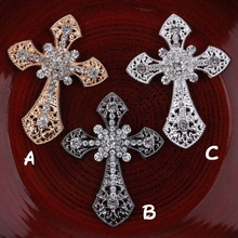 120pcs/lot Handmade Metal Rhinestone Latin Cross Button Phone Ornaments Crystal Button Hair Accessory Wholesale Headband Supply 2024 - buy cheap