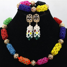 2017 Hot Multicolor Crystal Choker Necklace Set for Lady Handmade African Beaded Jewelry Set Large Stock Free Shipping QW214 2024 - buy cheap