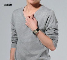 ZOEQO brand Sale Regular Cotton Men Sweater V-neck  Pullover Men  Fashion black/white sweater, men jumper knitwear 0432 2024 - buy cheap