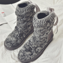 Botas de neve de lã de tricô de novo estilo botas quentes de inverno botas de tornozelo amarrar salto alto botas de moda de algodão 2024 - compre barato