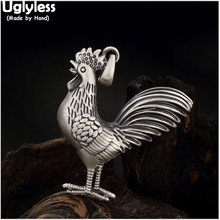 Uglyless-Plata de Ley 925 auténtica colgantes de gallo 3D hechos a mano Unisex, joyería fina, joyería étnica Vintage 2024 - compra barato