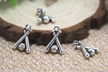 12pcs--Baseball  Charms Charms, Antique Silver Tone Bat and Ball charms pendants 14x19mm 2024 - buy cheap