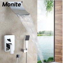 Monite Waterfall Shower Faucet Set Hand Spray Chrome Finish Wall Mount Shower Mixer Taps Solid Brass Bathtub Shower Faucet Set 2024 - buy cheap