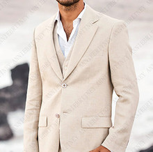 Брючный костюм ANNIEBRITNEY мужской льняной бежевый, приталенный, формальный, для выпускного вечера, смокинг, Повседневный, Летний стиль, пляжный, блейзер 2024 - купить недорого