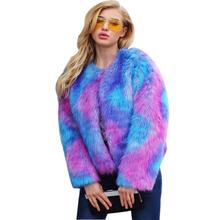 Furry Fur Coat Women Fluffy Warm Long Sleeve Female Outerwear Autumn Winter Coat Jacket Hairy Round neck Faux Fur Overcoat 2024 - buy cheap