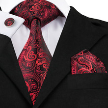 2017 модный красный и черный галстук с пейсли, шелковый галстук с запонками, галстук для мужчин, официальный деловой, Свадебный галстук 2024 - купить недорого