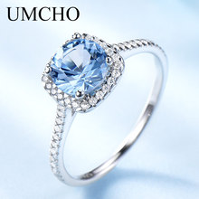 Романтические кольца UMCHO из настоящего серебра 100% Φ, свадебное кольцо с круглым аквамарином для женщин, обручальные подарки, Изящные Ювелирные изделия 2024 - купить недорого