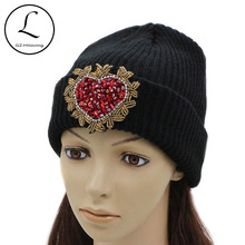 GZHILOVINGL 2017 Ribbed Beanies Hats Acrylic Elastic Brand Warm Winter Applique Flower Women Knitted Hat Skullies Ski Gorros Cap 2024 - buy cheap