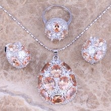 Eye-Catching Morganite White CZ Silver Plated Jewelry Sets Earrings Pendant Ring Size 4 / 5 / 6 / 7 / 8 / 9 / 10 / 11 / 12 S0242 2024 - buy cheap