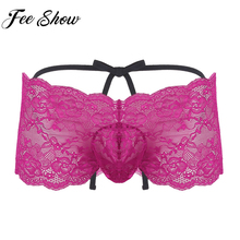 Sexy Men Lingerie See-Through Sissy Underwear Floral Lace Straps Bulge Pouch Bikini Erotic Panties Briefs Underpants Swimsuit 2024 - buy cheap