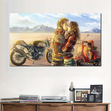 JQHYART-impresiones de Arte de pared para pareja besándose, lienzo de motocicleta, cuadro decorativo para sala de estar, cartel impreso sin marco 2024 - compra barato