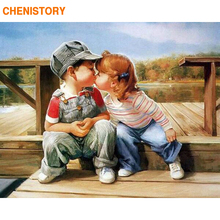 Chenistory pintura por números óleo sobre tela, pintura infantil da felicidade, imagem 40*50 para decoração de casa 2024 - compre barato