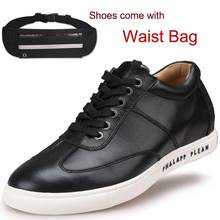 Fashion Leisure Calf Leather Sport Shoes Flats Elevator Shoes Height Increasing 2.36 inches comes with one Waist Bag 2024 - buy cheap