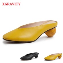 XGRAVITY Mules Sandals Chunky Fashion Round Toe Sexy Dress Shoe Ladies Genuine Leather Women High Heel Strange Heel Pumps A154 2024 - buy cheap