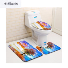 Free Shipping 3Pcs Colorful Sky Tree Casa De Banho Bathroom Carpet Toilet Bath Mat Set Nonslip Tapis Salle De Bain Alfombra Bano 2024 - buy cheap