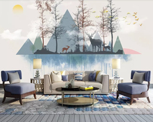 Papel de parede Modern abstract trees deers geometric art 3d wallpaper mural cafe bar living room tv wall wall papers home deocr 2024 - buy cheap