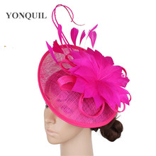 Hot Pink Elegant Women Fashion Fascinator Feather Flower Headwear Wedding Kentucky Headpiece Cocktail Event Occasion Millinery 2024 - buy cheap