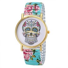 Fashion Casual Women Lady Watches skull face design flower printed elastic band Wristwatches Women Dress Watches Quartz Clock 2024 - купить недорого