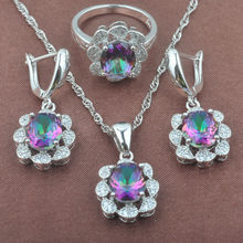 Fashion Multicolor Rainbow Zircon Women's Silver Color Jewelry Sets Necklace Pendant Earrings Ring TZ0403 2024 - buy cheap