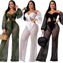 Conjunto de dos piezas formado por top corto de manga larga y pantalones largos, traje Sexy para mujer, 2019 2024 - compra barato