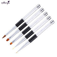 Monja 5 Styles Nail Art Brushes Rhinestone Acrylic UV Gel Extension Carving Pen Flat French Lines Flower Painting Liner Brush 2024 - buy cheap