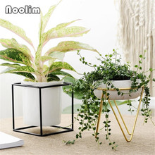 Creative Ceramic Flower Pot With Iron Base Simple Office Desktop Bonsai Living Room Flowerpot Home Decoration Ornaments 2024 - buy cheap