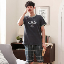 Conjunto de pijama de algodão masculino, novo pulôver coreano, casual, manga curta, duas peças, para homens, conjunto de pijama masculino 2024 - compre barato