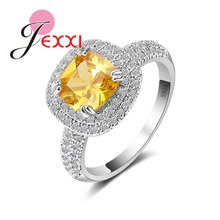 Qualidade superior 925 prata esterlina jóias anéis para mulheres de luxo grande quadrado cz amarelo noivado jóias feminino bague anel 2024 - compre barato